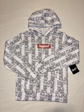 Kids Brooklyn Cloth White & Black "legend" Logo Allover Hoodie